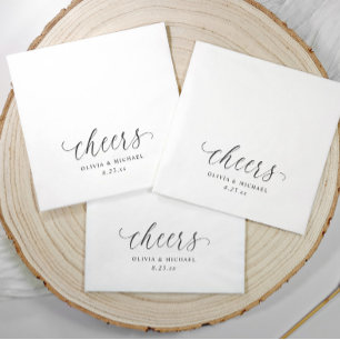Cheers Elegant Simple Black and White Wedding Napkin