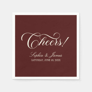 Cheers! Elegant Vintage Ivory Burgundy Wedding Napkin