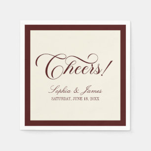 Cheers! Elegant Vintage Ivory Burgundy Wedding Napkin