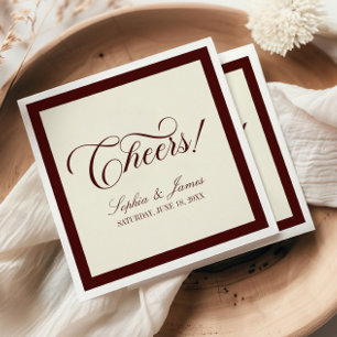 Cheers! Elegant Vintage Ivory Burgundy Wedding Napkin