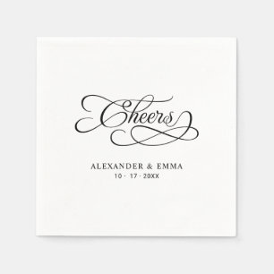 Cheers Elegant Wedding Black & White Calligraphy Napkin