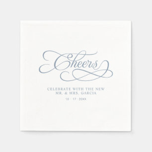 Cheers Elegant Wedding Calligraphy Dusty Blue Napkin
