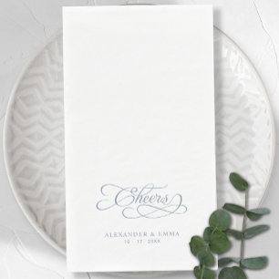 Cheers Elegant Wedding Dusty Blue Calligraphy Napkin