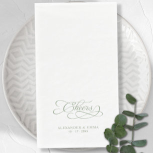 Cheers Elegant Wedding Sage Green Calligraphy Napkin