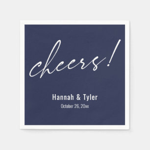 Cheers! Elegant Wedding Typography Navy Blue Napkin