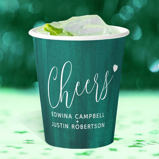 Cheers Emerald green abstract art wedding Paper Cups (Creator Uploaded)