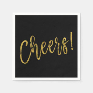 Cheers Faux Gold Foil and Black Napkins