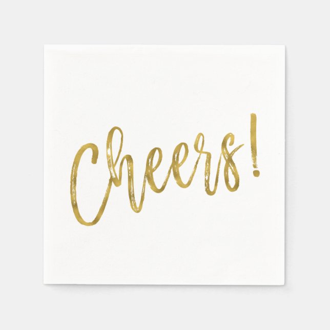 Cheers Faux Gold Foil and White Napkins (Front)