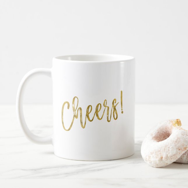 Cheers! Faux Gold Foil Coffee Cup (With Donut)
