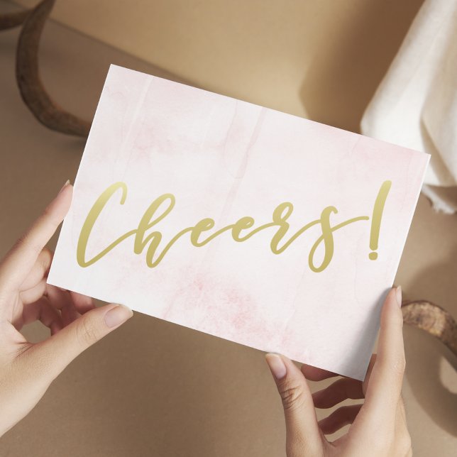 Cheers! Faux Gold Script Blush Watercolor Postcard (Creator Uploaded)