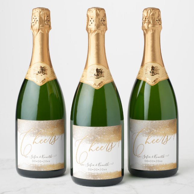 Cheers! Faux Silver Gold Tone Sparkling Wine Label (Bottles)