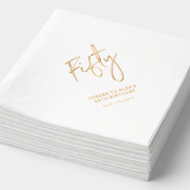 Cheers Fifty | Modern Adult 50th Birthday Party Foil Napkins (Detail)