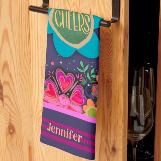 Cheers Floral Fun Colourful Personalised Name Tea Towel (Creator Uploaded)