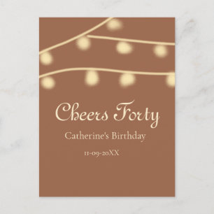 Cheers forty brown yellow string lights  birthday postcard