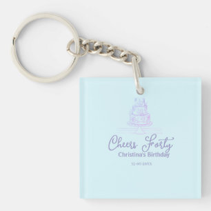 Cheers forty happy birthday cake blue purple name key ring