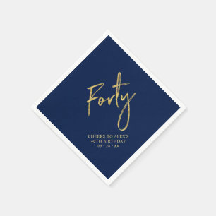 Cheers Forty Modern Navy Blue 40th Birthday Party Napkin