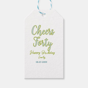 cheers forty name green blue pastel birthday elega gift tags