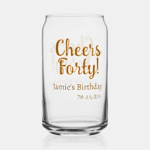 Cheers forty orange brown calligraphy birthday nam can glass