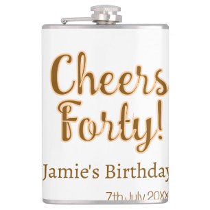 Cheers forty orange brown calligraphy birthday nam hip flask