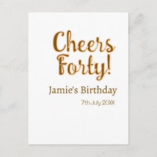 Cheers forty orange brown calligraphy birthday nam postcard