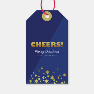 Cheers   Fun Christmas Blue & Gold Gift Tags