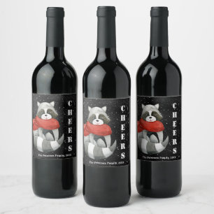 Cheers Funny Christmas Racoon Wine Labe Label