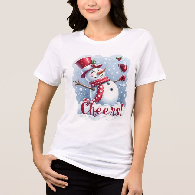 Cheers funny Snowman Drinking Wine Tri-Blend Shirt (Front)