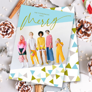 Cheers Geo Triangles Modern Fun Holiday Photo Card