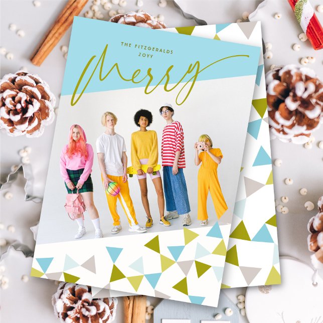 Cheers Geo Triangles Modern Fun Holiday Photo Card (Creator Uploaded)