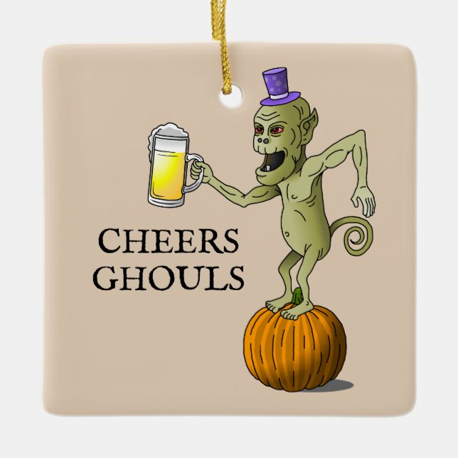 Cheers Ghouls Halloween Party Ceramic Ornament (Front)