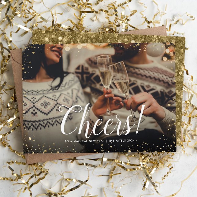 Cheers | Glitz Faux Glitter Photo Overlay New Year Holiday Card (Creator Uploaded)