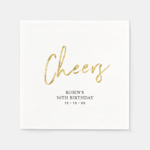 Cheers Gold Brush Script Adult Birthday Party Napkin
