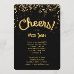 Cheers! Gold Foil Balloon New Year's Eve Invitation