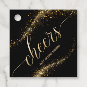 Cheers Gold Glitter Birthday Customisable Favour Tags