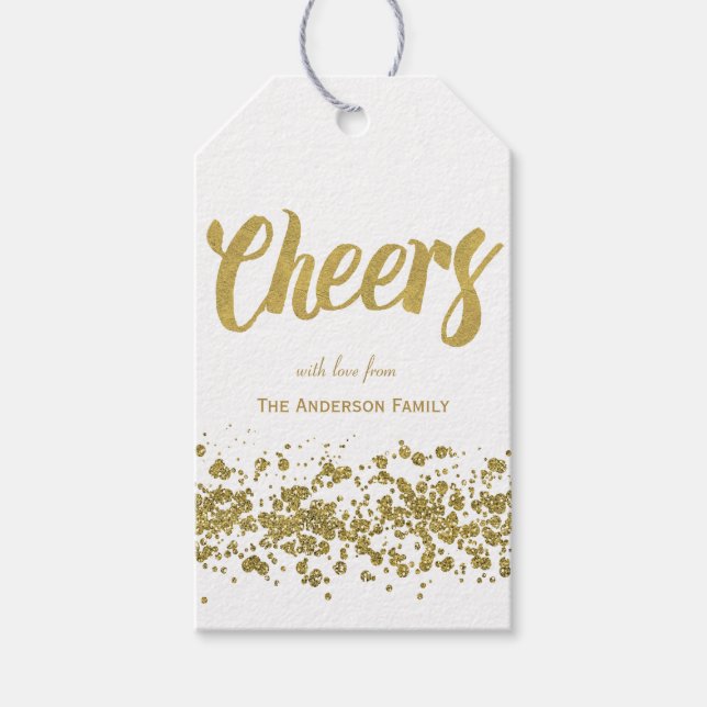 Cheers gold glitter gift tags (Front)