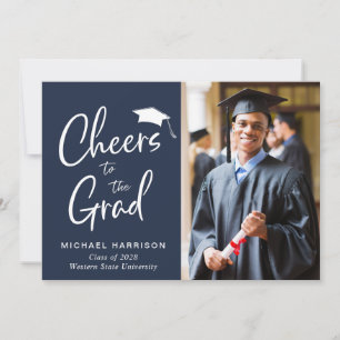 Cheers Grad 2 Photo Blue Graduation Announcement