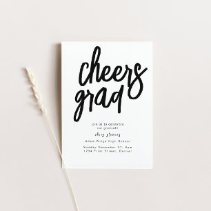 Cheers Grad Party Black and White Invitation