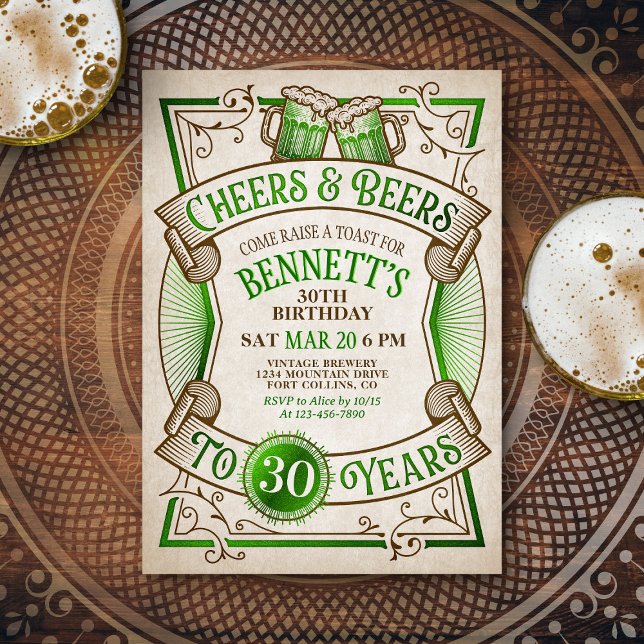 Cheers Green Beers St. Patrick's Birthday Invitation (Creator Uploaded)