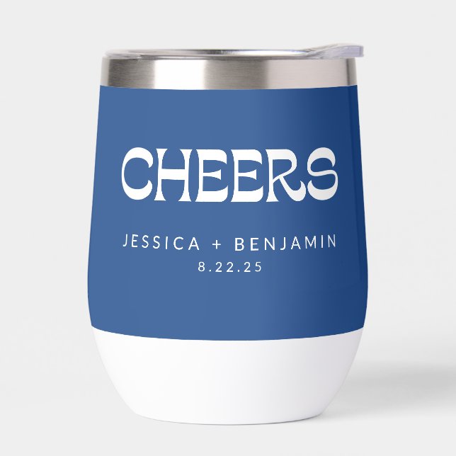 Cheers Groovy French Blue Typography Names Wedding (Left)