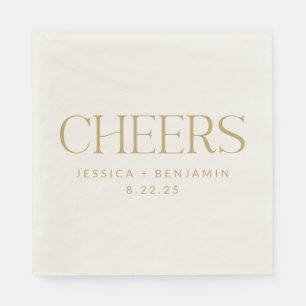 Cheers Groovy Gold Typography Custom Wedding Napkin