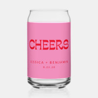 Cheers Groovy Pink Red Typography Names Wedding
