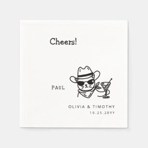 Cheers Hand-drawn Cowboy Cat Wedding Napkins