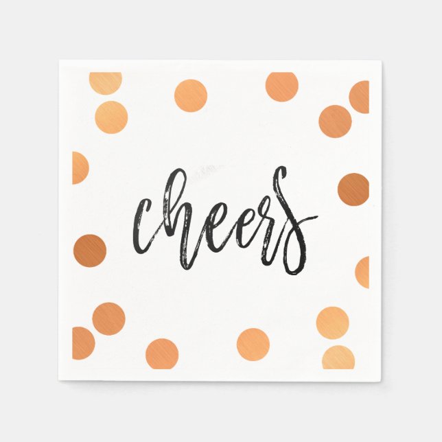CHEERS HAND LETTERED SCRIPT black copper confetti Napkin (Front)