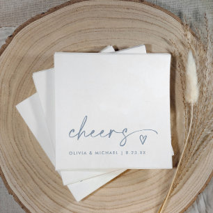 Cheers Handwriting & Heart Dusty Blue Wedding Napkin