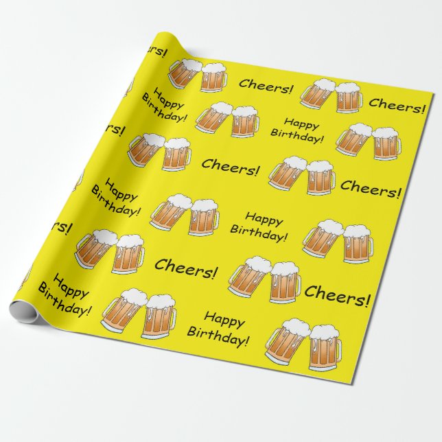 Cheers! Happy Birthday Beer Wrapping Paper (Unrolled)
