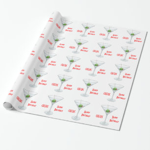 Cheers Happy Birthday Martini Glass Olive Cocktail Wrapping Paper