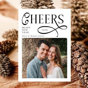 Cheers Happy New Year Modern Chic 2 Photo Holiday Card