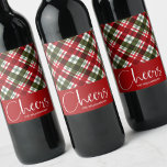 Cheers Holiday Christmas Plaid Wine Label<br><div class="desc">Cheers and your name in chic white lettering on a red,  green and white Christmas plaid pattern,  these wine bottle labels are fun for your holiday git giving or to serve at any special event. MATCHING items in our store.</div>