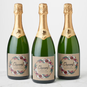 Cheers Holiday Floral Wreath Sparkling Wine Label