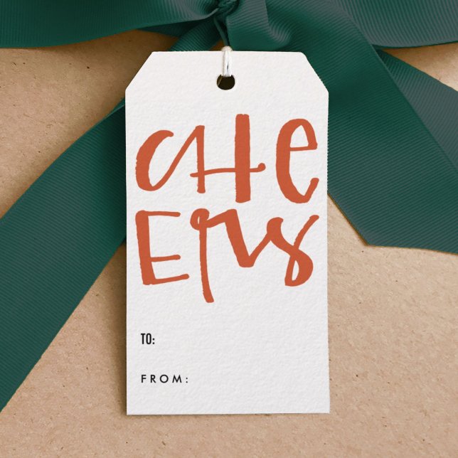 Cheers Holiday Gift Tags (Hand lettered "cheers" holiday Christmas gift tag.)